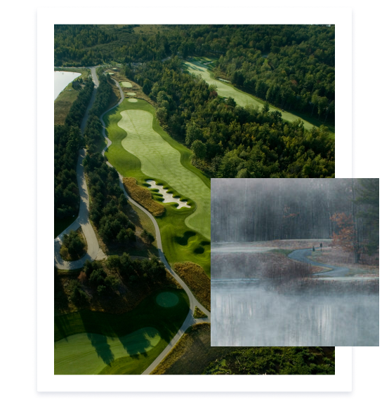 Image of golf course with an overlay of a lake